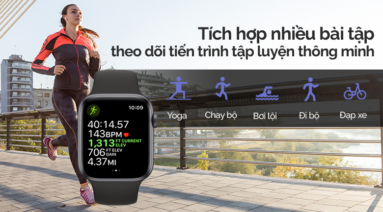 Đồng hồ thông minh Apple Watch S5 LTE 44mm viền nhôm dây cao su đen