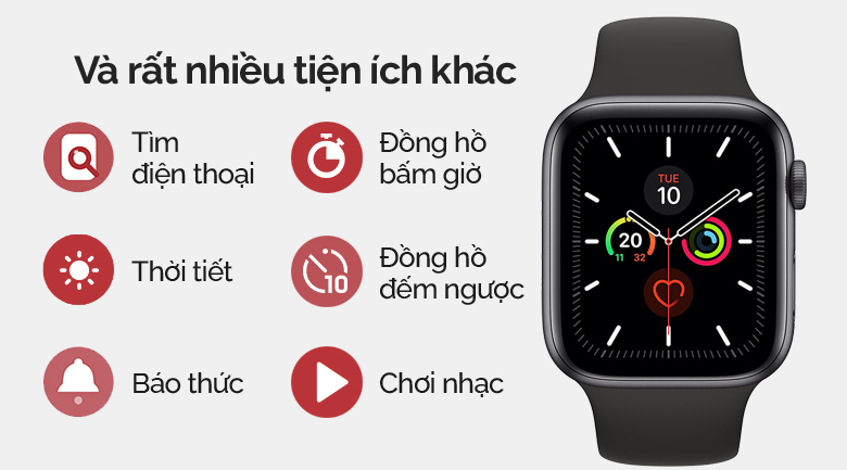 Đồng hồ thông minh Apple Watch S5 LTE 44mm viền nhôm dây cao su đen
