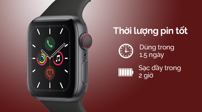 Đồng hồ thông minh Apple Watch S5 LTE 44mm viền nhôm dây cao su đen