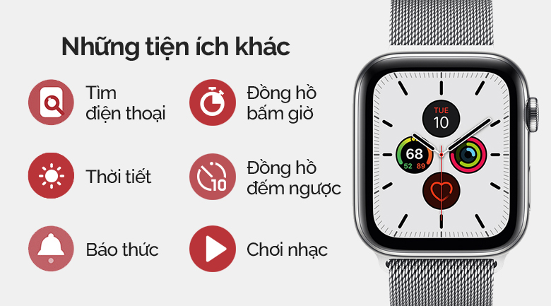 Apple Watch S5 LTE 44mm viền thép dây thép bạc có nhiều tiện ích khác