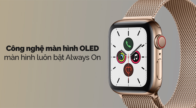 Đồng hồ thông minh Apple Watch S5 LTE 44mm viền thép dây thép vàng