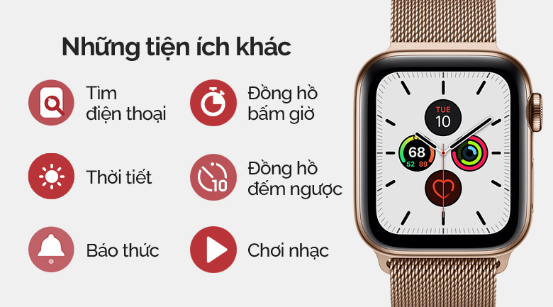 Apple Watch S5 LTE 44mm viền thép dây thép vàng có nhiều tiện ích khác