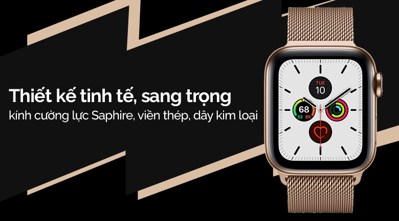 Apple Watch S5 LTE 44mm viền thép dây thép vàng có thiết kế sang trọng