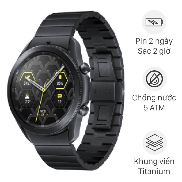 Samsung Galaxy Watch 3 - Titanium: Samsung Galaxy Watch 3 với vỏ Titanium cực kỳ bền chắc và sáng bóng, tạo nên phong cách thời trang và cực kỳ chuyên nghiệp. Mang lại cảm giác đẳng cấp khi sử dụng và đáng giá cho một sản phẩm có tính năng thông minh và tiện ích tuyệt đỉnh. Xem hình ảnh để cảm nhận sự đẳng cấp và tinh tế của chiếc đồng hồ thông minh này.