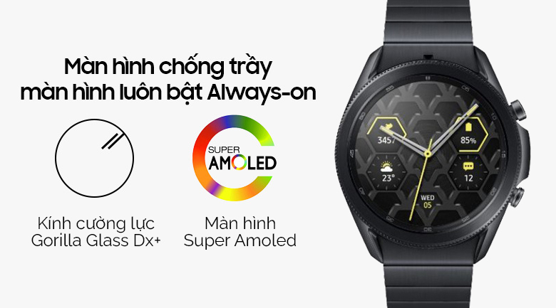 Đồng hồ Samsung Galaxy Watch 3 45mm titanium có màn hình hiển thị sắc nét, chống trầy