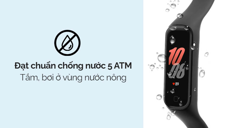 Vòng tay thông minh Samsung Galaxy Fit2 đen có hệ số chống nước 5 ATM