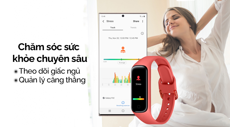 Vòng tay thông minh Samsung Galaxy Fit2 đỏ chăm sóc sức khỏe của bạn