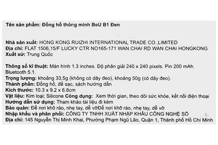 Đồng hồ thông minh BeU B1 39mm Đen