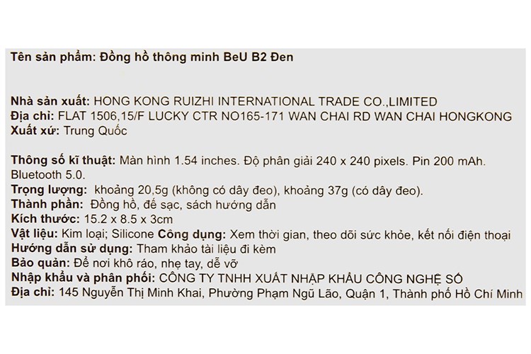 Đồng hồ thông minh BeU B2 40mm Đen