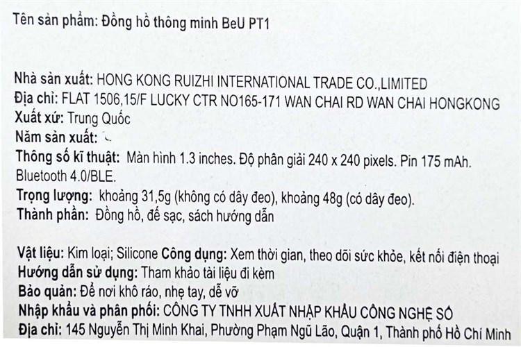 Đồng hồ thông minh BeU PT1 50mm Đen Màu Đen