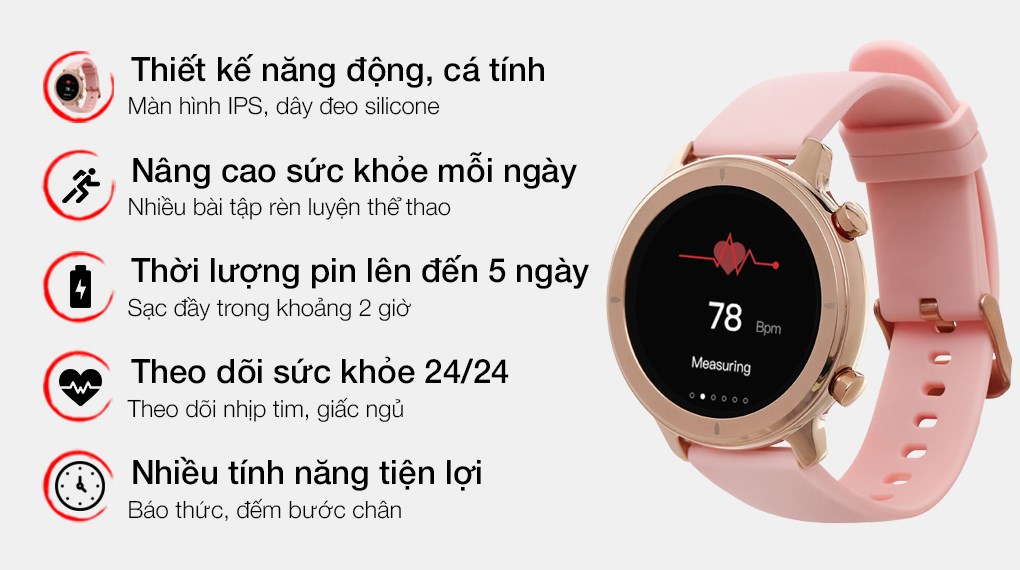 Đồng hồ thông minh BeU PT1 Hồng