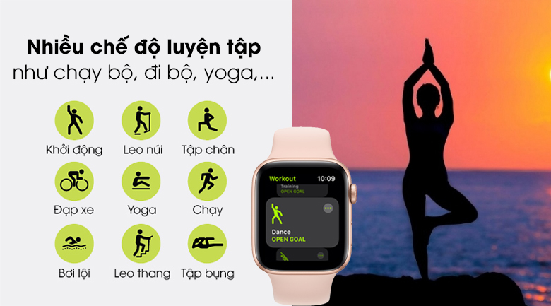 Apple Watch SE 44mm viền nhôm dây cao su có nhiều tập thể thao từ cơ bản đến nâng cao Apple Watch SE 44mm viền nhôm dây cao su có nhiều tập thể thao từ cơ bản đến nâng cao