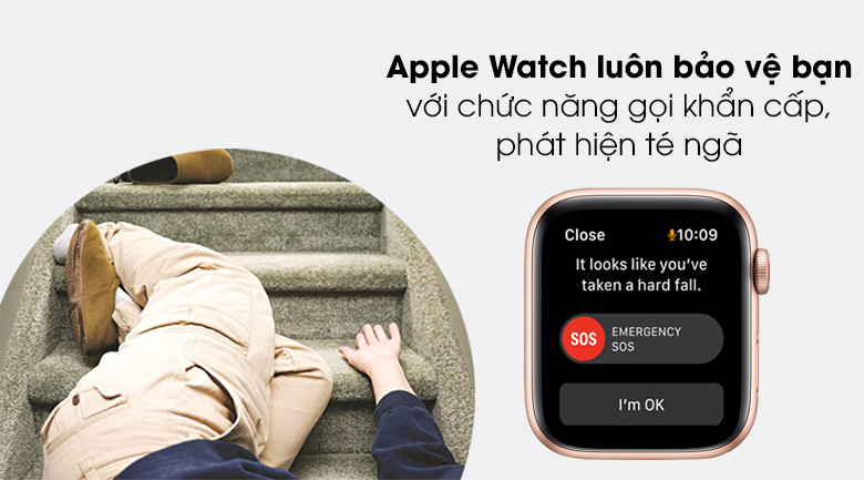 Apple Watch SE 44mm viền nhôm dây cao su có tính năng phát hiện sự cố té ngã Apple Watch SE 44mm viền nhôm dây cao su có tính năng phát hiện sự cố té ngã