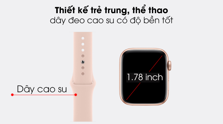 Apple Watch SE 44mm viền nhôm dây cao su mang kiểu dáng sang trọng, hiện đại Apple Watch SE 44mm viền nhôm dây cao su mang kiểu dáng sang trọng, hiện đại