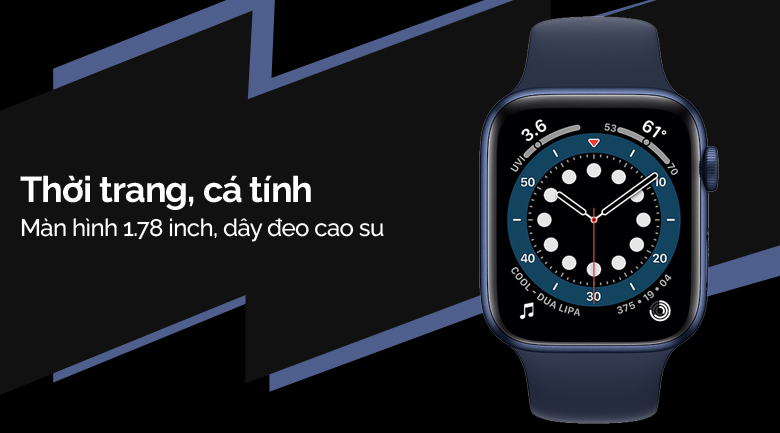 Apple Watch S6 LTE 44mm viền nhôm dây cao su xanh dương sở hữu thiết kế hiện đại