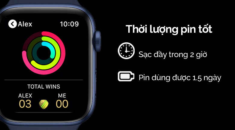 Apple Watch S6 LTE 44mm viền nhôm dây cao su xanh dương có thời lượng pin tốt