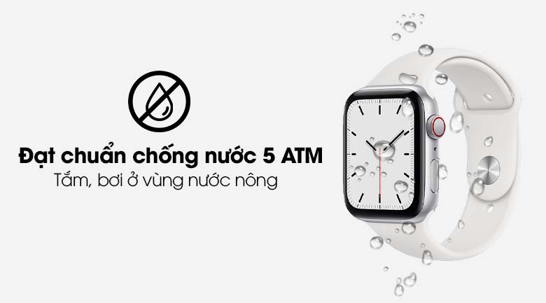 Apple Watch SE LTE 44mm viền nhôm dây cao su trắng có hệ số chống nước 5 ATM Apple Watch SE LTE 44mm viền nhôm dây cao su trắng có hệ số chống nước 5 ATM