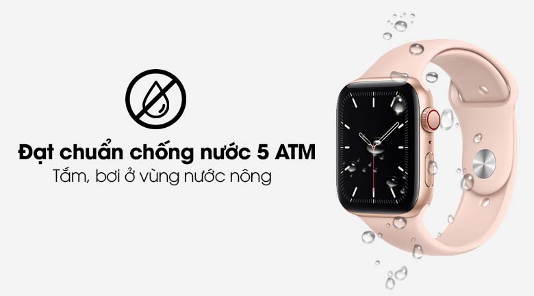 Apple Watch SE LTE 44mm viền nhôm dây cao su hồng có hệ số chống nước 5 ATM