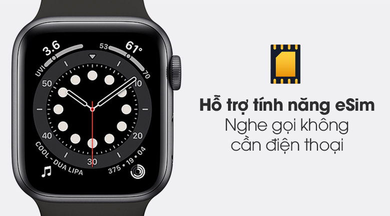 Apple Watch S6 LTE 40mm viền nhôm dây cao su đen có hỗ trợ tính năng eSim Apple Watch S6 LTE 40mm viền nhôm dây cao su đen có hỗ trợ tính năng eSim