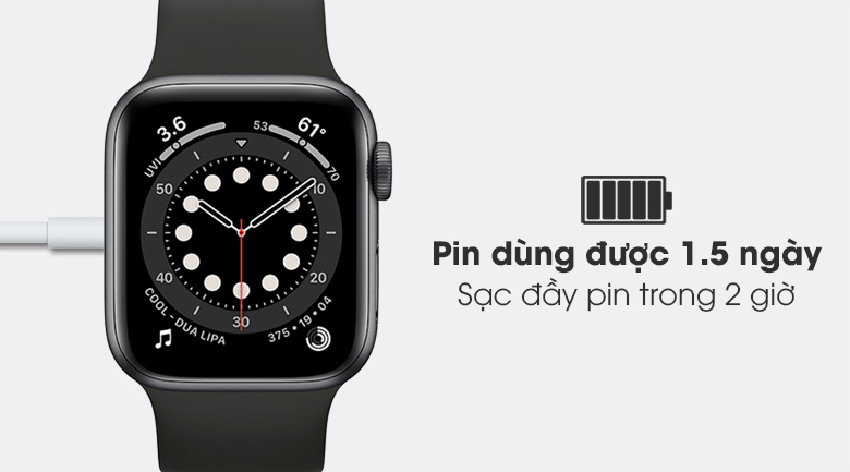 Apple Watch S6 LTE 40mm viền nhôm dây cao su đen có viên pin sử dụng được trong 1.5 ngày Apple Watch S6 LTE 40mm viền nhôm dây cao su đen có viên pin sử dụng được trong 1.5 ngày