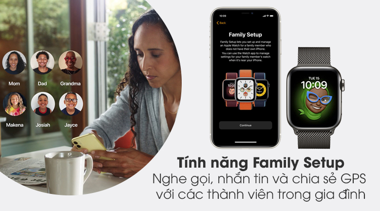 Apple Watch S6 LTE 40mm viền thép dây thép đen có tính năng Family Setup