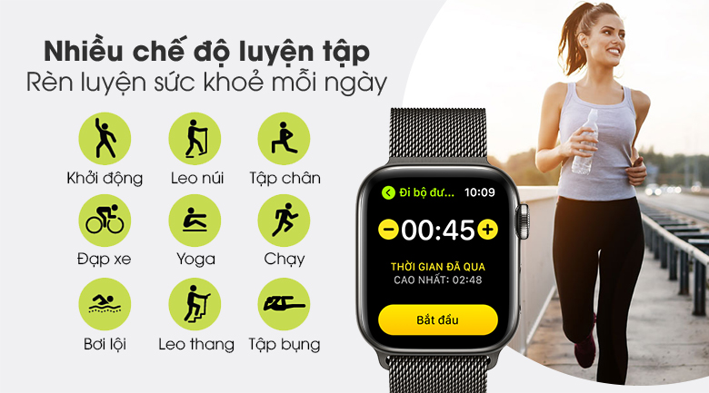 Apple Watch S6 LTE 40mm viền thép dây thép đen sở hữu nhiều chế độ luyện tập từ cơ bản đến nâng cao