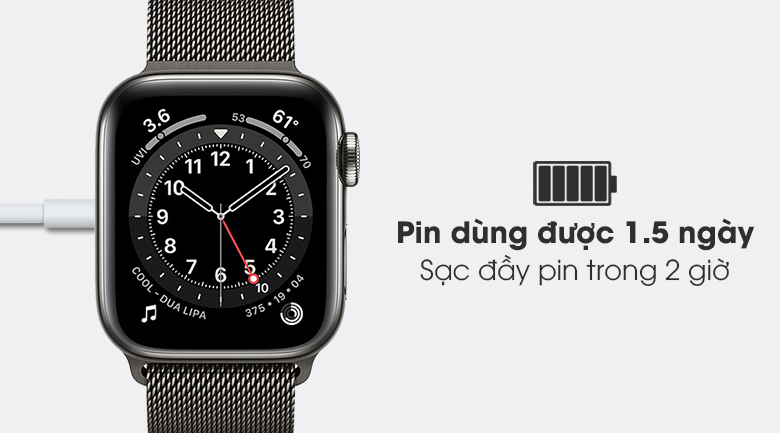 Apple Watch S6 LTE 40mm viền thép dây thép đen có thời lượng pin lớn, sạc đầy nhanh chóng