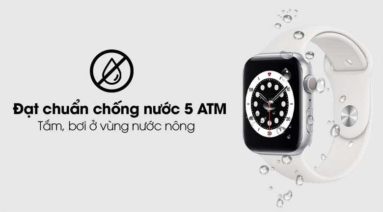 Apple Watch S6 40mm viền nhôm dây cao su trắng có hệ số chống nước 5 ATM Apple Watch S6 40mm viền nhôm dây cao su trắng có hệ số chống nước 5 ATM