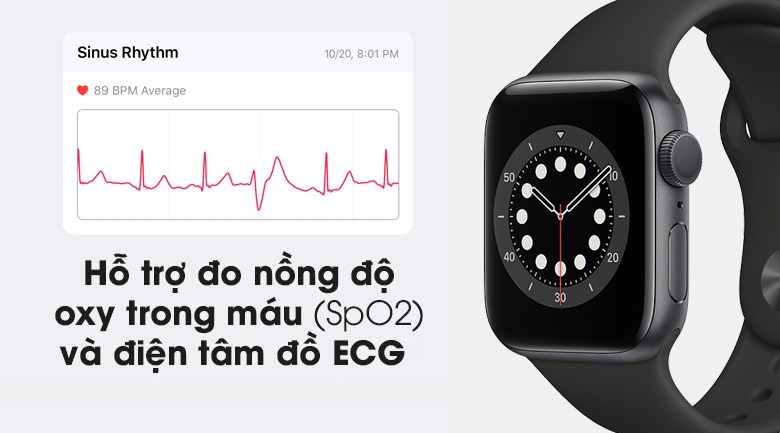 Apple Watch S6 40mm viền nhôm dây cao su đen hỗ trợ đo SpO2 và ECG