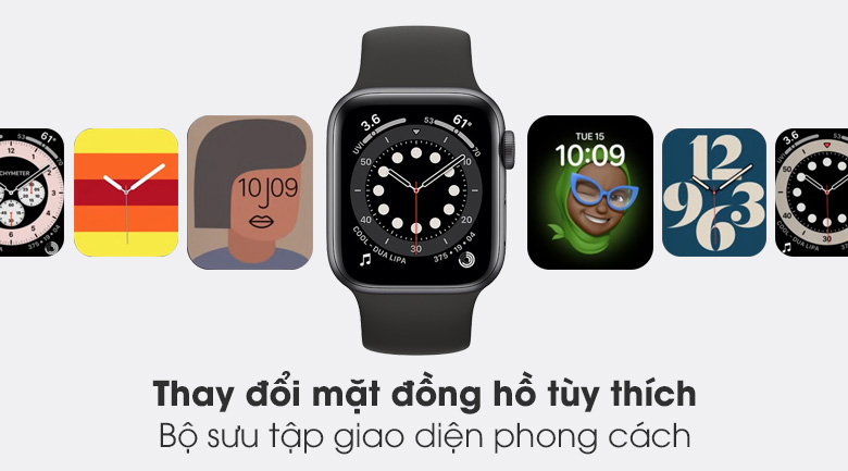 Apple Watch S6 40mm viền nhôm dây cao su đen - bộ sưu tập mặt đồng hồ