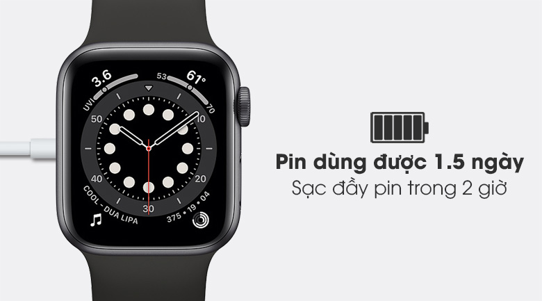 Apple Watch S6 40mm viền nhôm dây cao su đen - pin 1.5 ngày