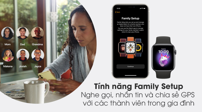 Apple Watch S6 40mm viền nhôm dây cao su đen - Family Setup