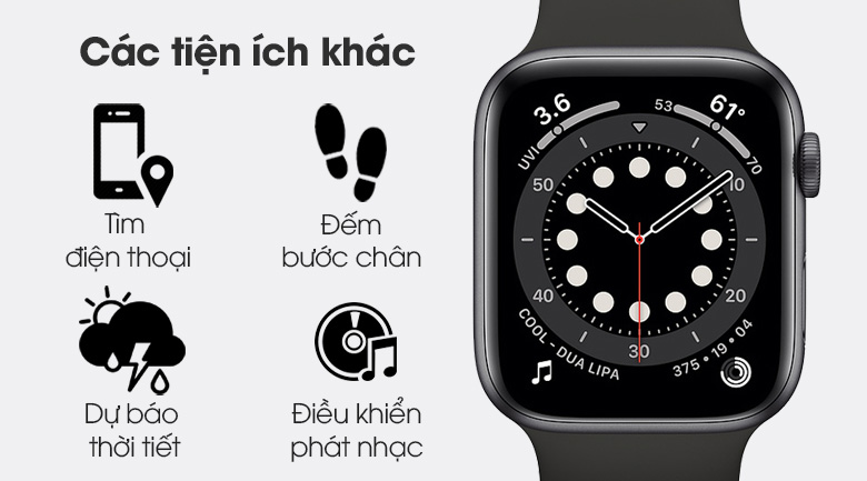 Apple Watch S6 40mm viền nhôm dây cao su đen - nhiều tiện ích