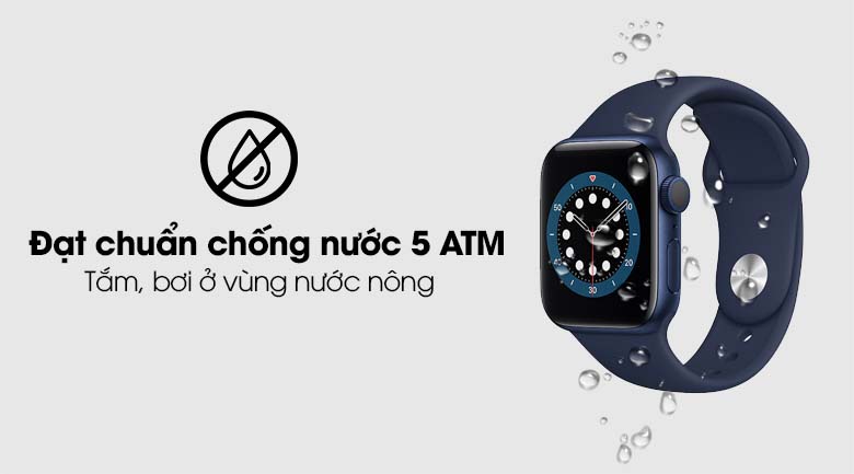 Apple Watch S6 40mm viền nhôm dây cao su xanh có hệ số chống nước 5 ATM
