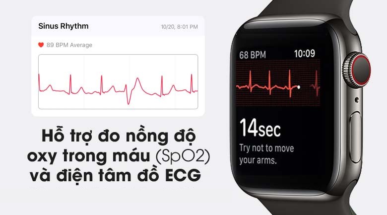 Apple Watch S6 LTE 40mm viền thép dây cao su đen hỗ trợ đo SpO2 và ECG