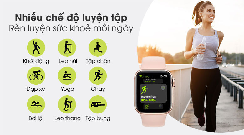 Apple Watch SE 40mm viền nhôm dây cao su hồng - nhiều chế độ luyện tập