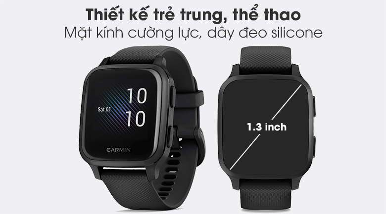 Đồng hồ thông minh Garmin Venu SQ Music dây silicone đen - thiết kế