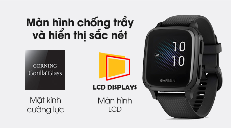 Đồng hồ thông minh Garmin Venu SQ Music dây silicone đen - màn hình LCD