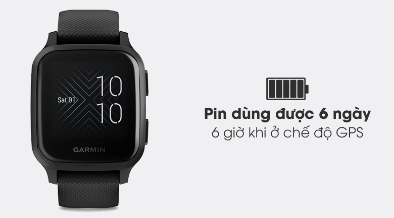 Đồng hồ thông minh Garmin Venu SQ Music dây silicone đen - dung lượng pin 6 ngày