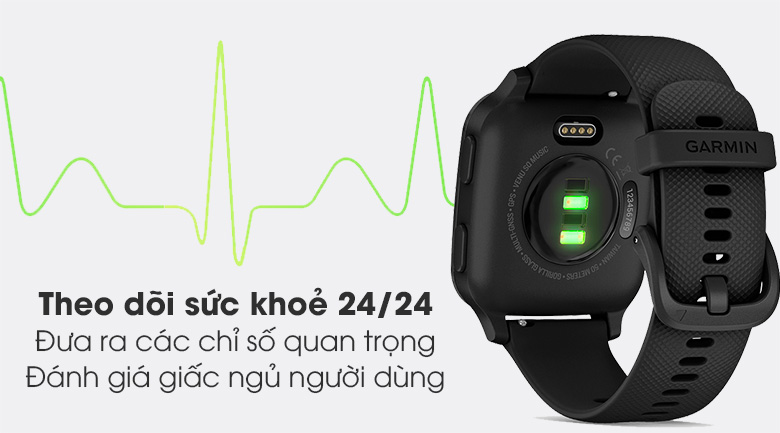 Đồng hồ thông minh Garmin Venu SQ Music dây silicone đen - theo dõi sức khỏe