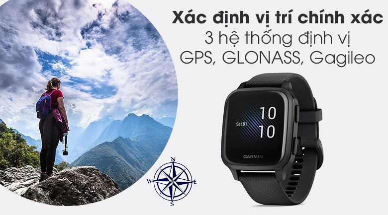 Đồng hồ thông minh Garmin Venu SQ Music dây silicone đen - định vị chính xác