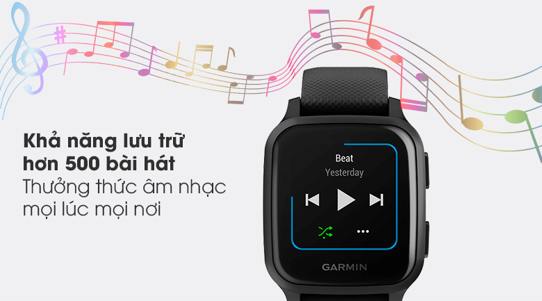 Đồng hồ thông minh Garmin Venu SQ Music dây silicone đen - nghe nhạc qua tai nghe Bluetooth