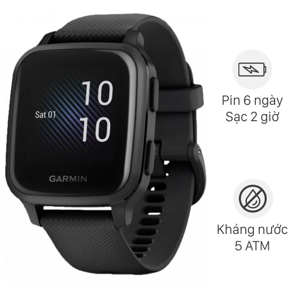 Đồng hồ thông minh Garmin Venu SQ Music dây silicone đen