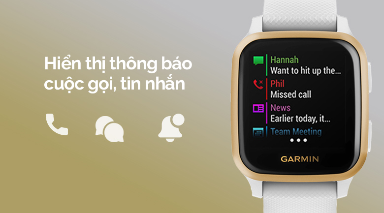Đồng hồ thông minh Garmin hiển thị thông báo tin nhắn, cuộc gọi