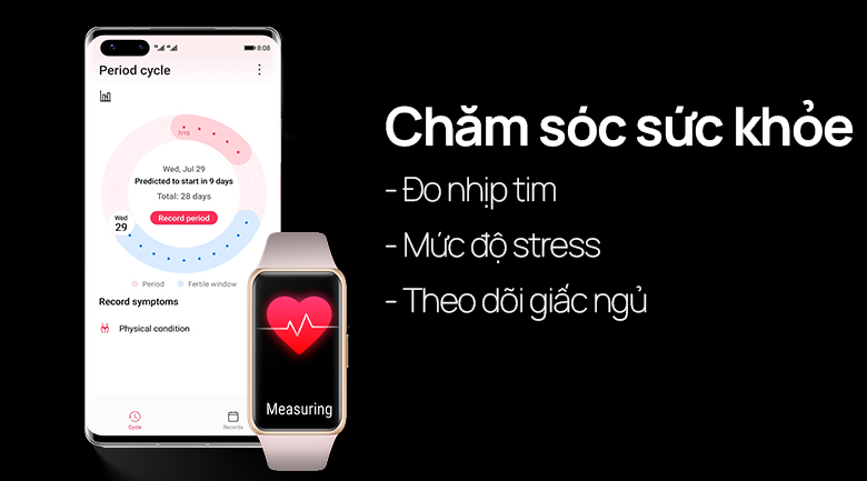 Huawei band 6 dây silicone có các tính năng chăm sóc sức khỏe người dùng