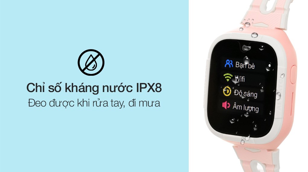 Đồng hồ định vị trẻ em 4G Kidcare S6 Hồng có chỉ số kháng nước IPX8