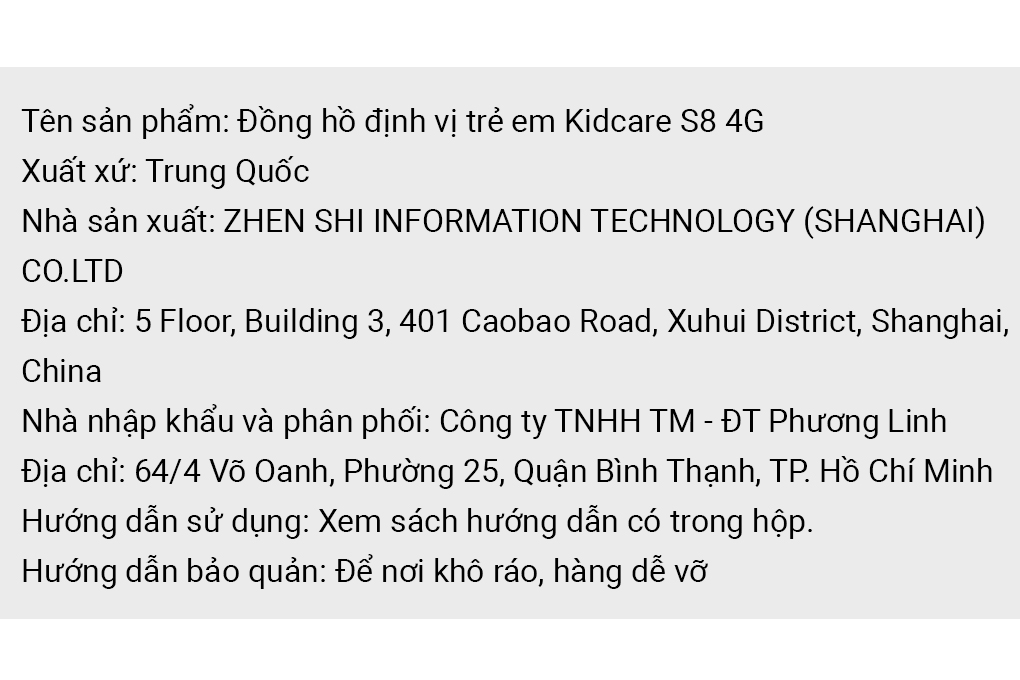 Đồng hồ định vị trẻ em Kidcare S8 4G Màu Đen
