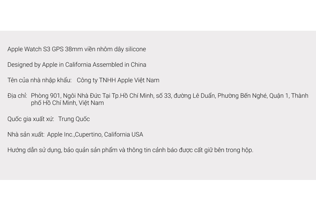 Đồng hồ thông minh Apple Watch S3 GPS 38mm viền nhôm dây silicone Màu Trắng