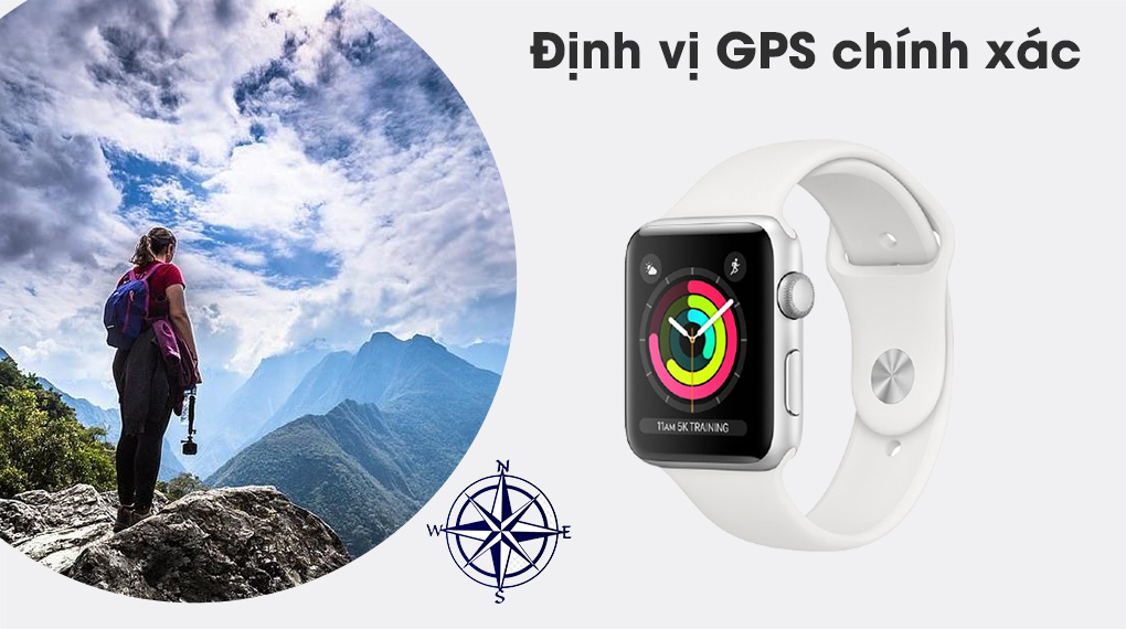 Apple Watch S3 GPS 38mm viền nhôm dây cao su trắng hỗ trợ định vị GPS với độ chính xác cao