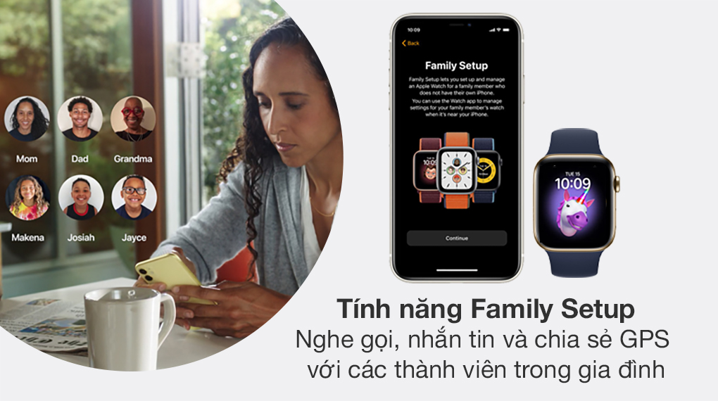 Apple Watch S6 LTE 40mm viền thép dây cao su xanh dương với tính năng Family Setup